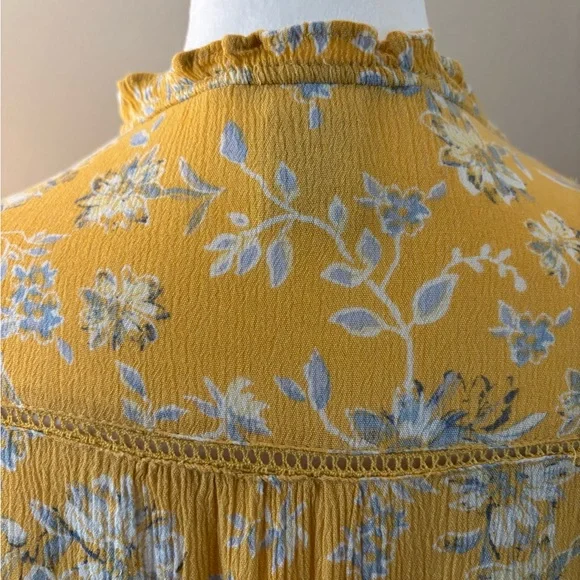 American Rag Yellow Floral Long Sleeve Blouse Size L - Picture 6 of 14